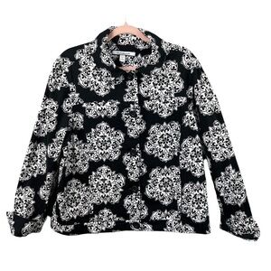 Croft & Barrow Stretch Jacket Women's Size Large Black and White Floral Pockets
